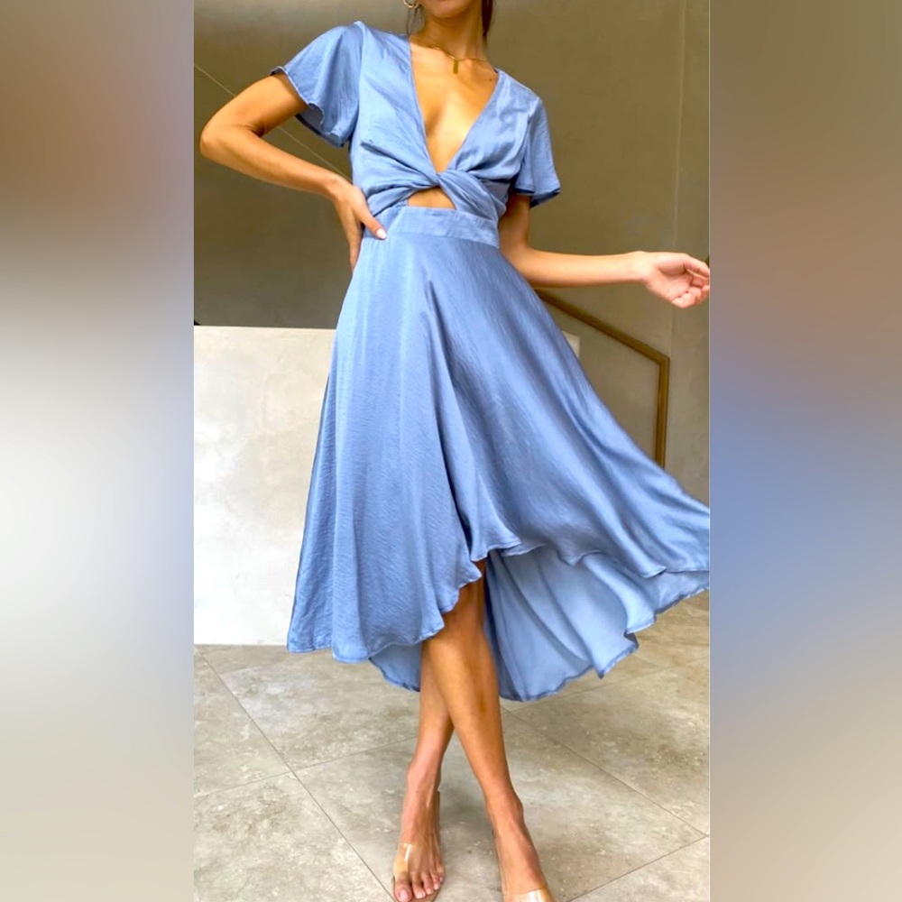 Cutout Midi Dress in Dusty Blue